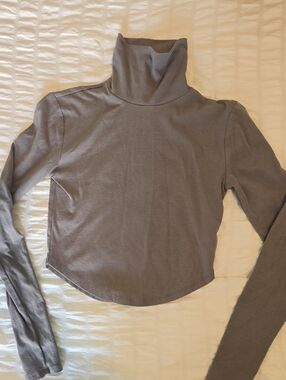 Forever 21 Gray Turtleneck Long Sleeve Crop Top